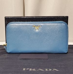 Authentic Prada Saffiano Top Zip Long Wallet
